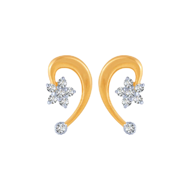 Natural Gemstone Earrings-18KT (750) Yellow Gold And Diamond Stud Earrings For Women