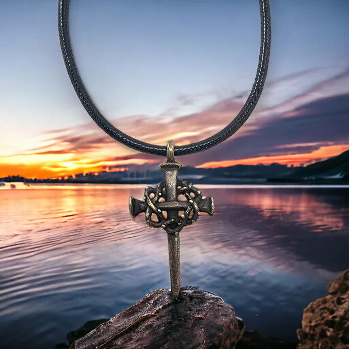 Unique Crystal Necklaces-Nail Crown Cross Necklace Brass