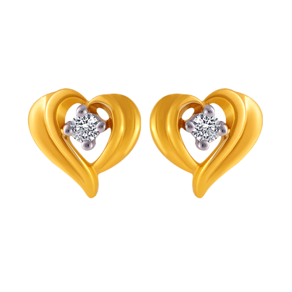 Unique Earrings for Gifts-14KT (585) Yellow Gold And American Diamond Stud Earrings For Women