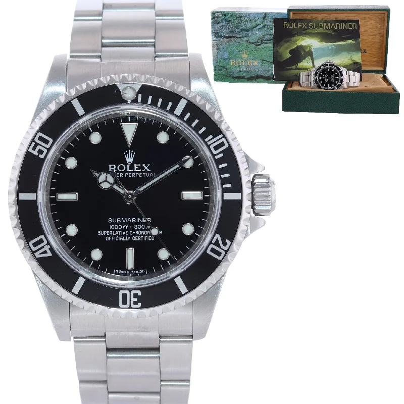 Stainless Steel Watches for Men-2010 Rolex Submariner 4-Line No-Date 14060 Steel Watch ENGRAVED REHAUT Box