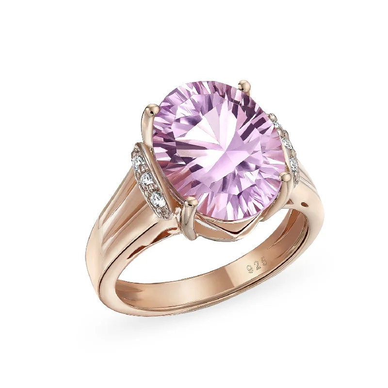 Custom Gold Signet Rings-Silver Ring with 447CT Zircon and Pink Amethyst Rose Gold Plated Sterling Silver