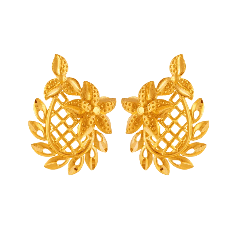 Elegant Drop Earrings for Weddings-22KT (916) Yellow Gold Stud Earrings For Women