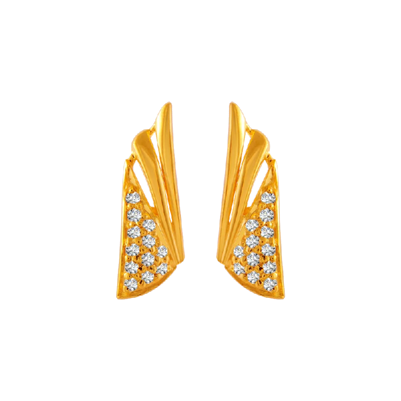 Stud Earrings for Women-22KT Yellow Gold And American Diamond Stud Earrings For Women