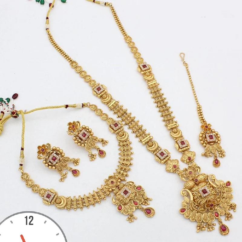 Trendy Necklaces for Teens-Manisha Jewellery Gold Plated Pota Stone Double Necklace Set