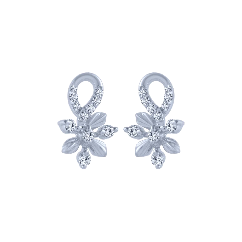 Bright Silver Earrings-18KT (750) White Gold And Diamond Stud Earrings For Women