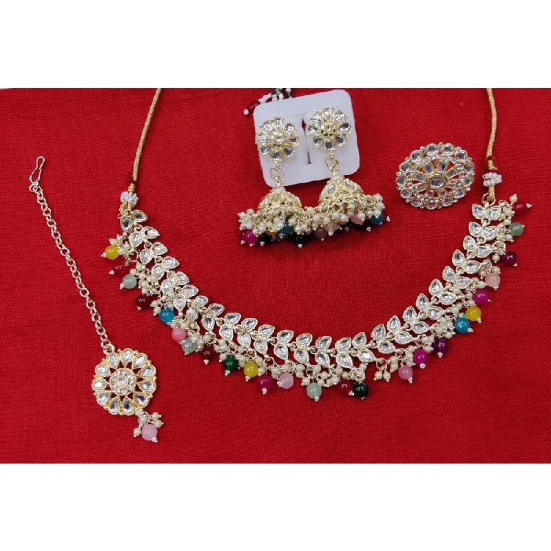 Minimalist Gold Necklaces-Akruti Collection Gold Plated Kundan Necklace Set