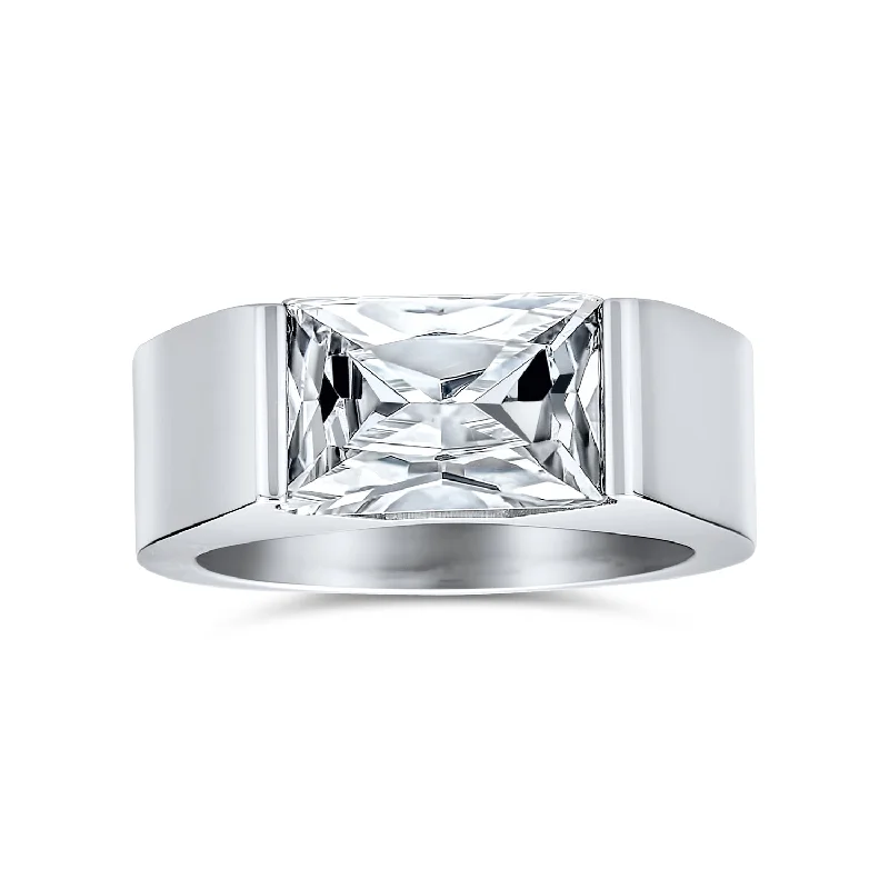 Simple Rose Gold Rings-4CT Imitation Sapphire Emerald Cut CZ Mens Engagement Ring Stainless