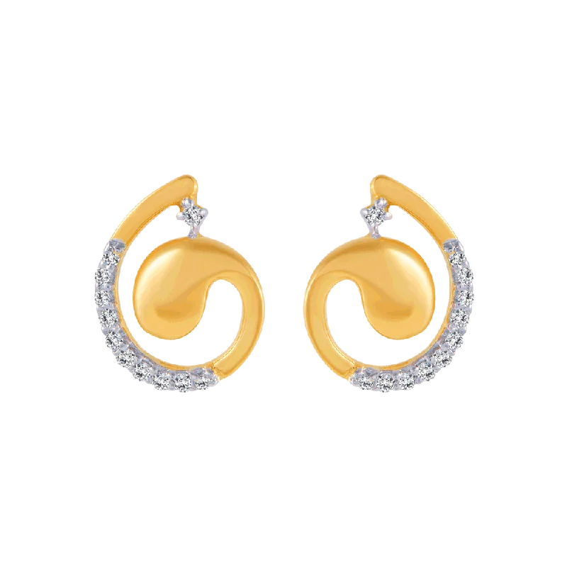 Unique Gold Earrings-18KT (750) Yellow Gold And Diamond Stud Earrings For Women