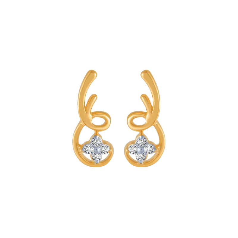 Diamond Stud Earrings-18KT (750) Yellow Gold And Diamond Stud Earrings For Women