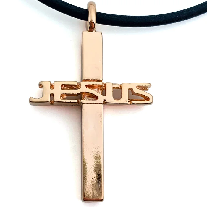 Handmade Necklaces Online-Jesus Cross Rose Gold Color Finish Necklace