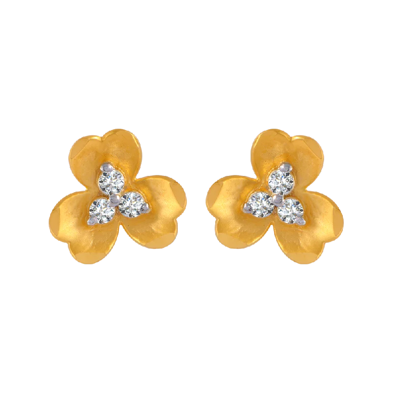 Wedding Earrings for Brides-14KT (585) Yellow Gold And American Diamond Stud Earrings For Women