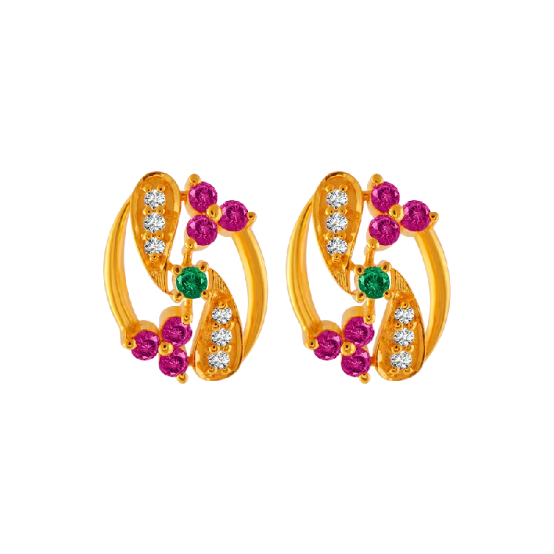 Bohemian Earrings for Festivals-22KT Yellow Gold And American Diamond Stud Earrings For Women