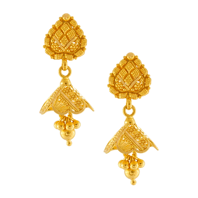 Vintage Boho Earrings-22KT Yellow Gold Jhumki Earrings For Women