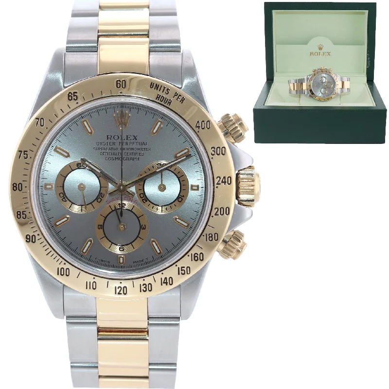 Classic Gold Plated Watches-1999 Rolex Daytona 16523 Zenith Two Tone 18 Yellow Gold Slate Grey Dial Watch