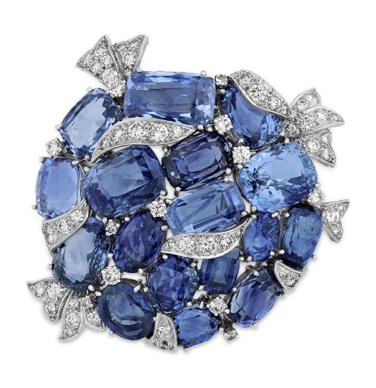 Customizable Flower Brooch-Customizable Flower Brooch-Vedura Ceylon Sapphire Brooch, 100.00 Carats