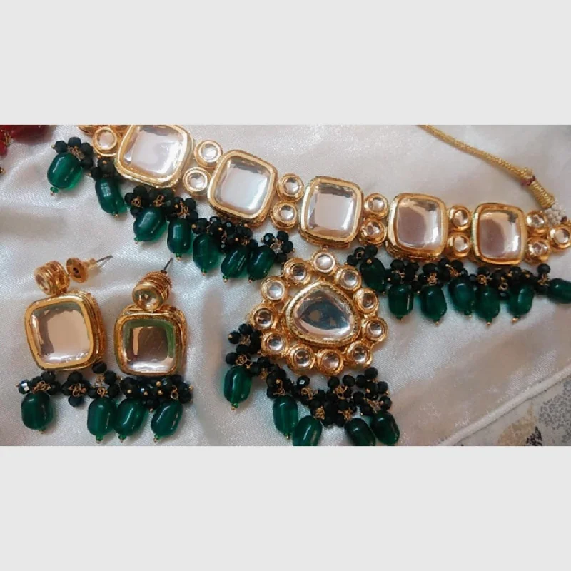 Elegant Emerald Necklaces-Sanshray Gold Plated Kundan Stone Choker Necklace Set