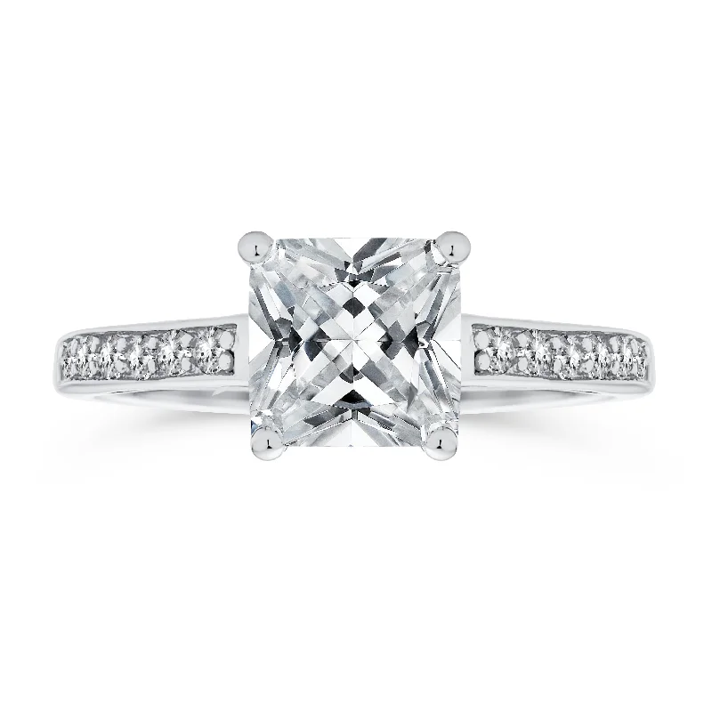 Personalized Couple Rings-Classic 2.5CT Princess Cut Solitaire Engagement Ring in Sterling Silver with CZ Band