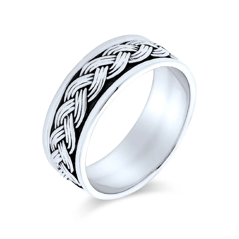 Vintage Promise Rings-Mens Silver Ring - Heavy Braided Wheat Weave Wedding Band Oxidized .925 Sterling