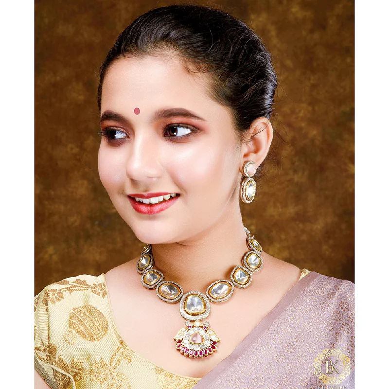 Personalized Infinity Necklaces-BK Fashion Gold Plated Kundan Stone Necklace Set