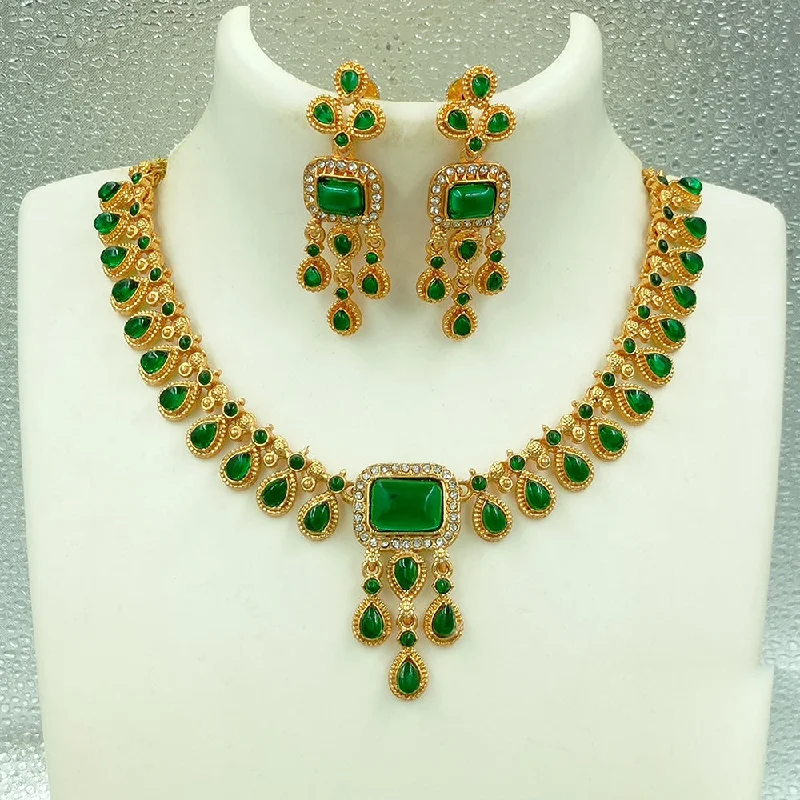 Elegant Gold Necklaces-Joyful Jewel Art Matte Gold Plated Pota Stone Necklace Set