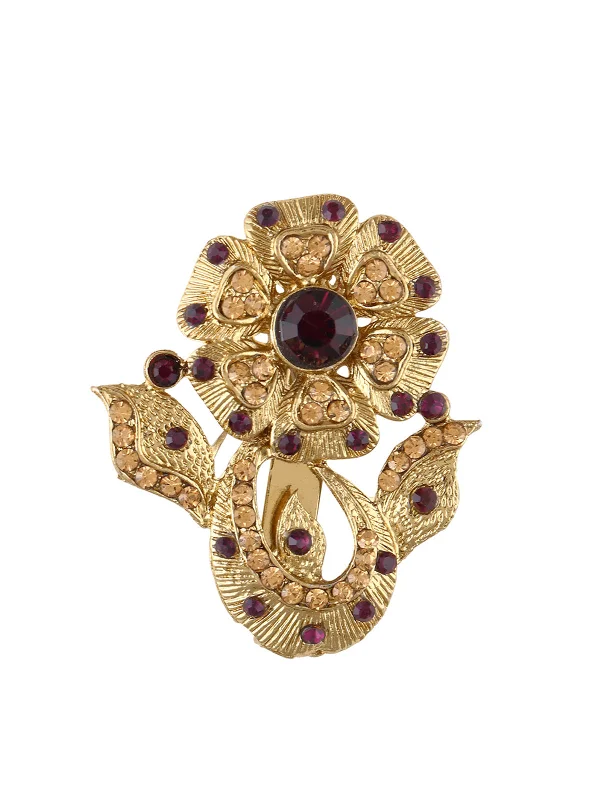 Elegant Diamond Brooch for Brides-Elegant Diamond Brooch for Brides-Ethnic Diamond Golden Flower Brooch