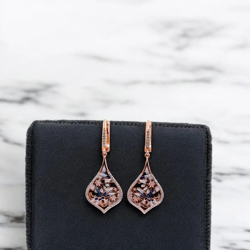 Pearl Drop Earrings-Rosegold dragonfly drop earrings for women and girls