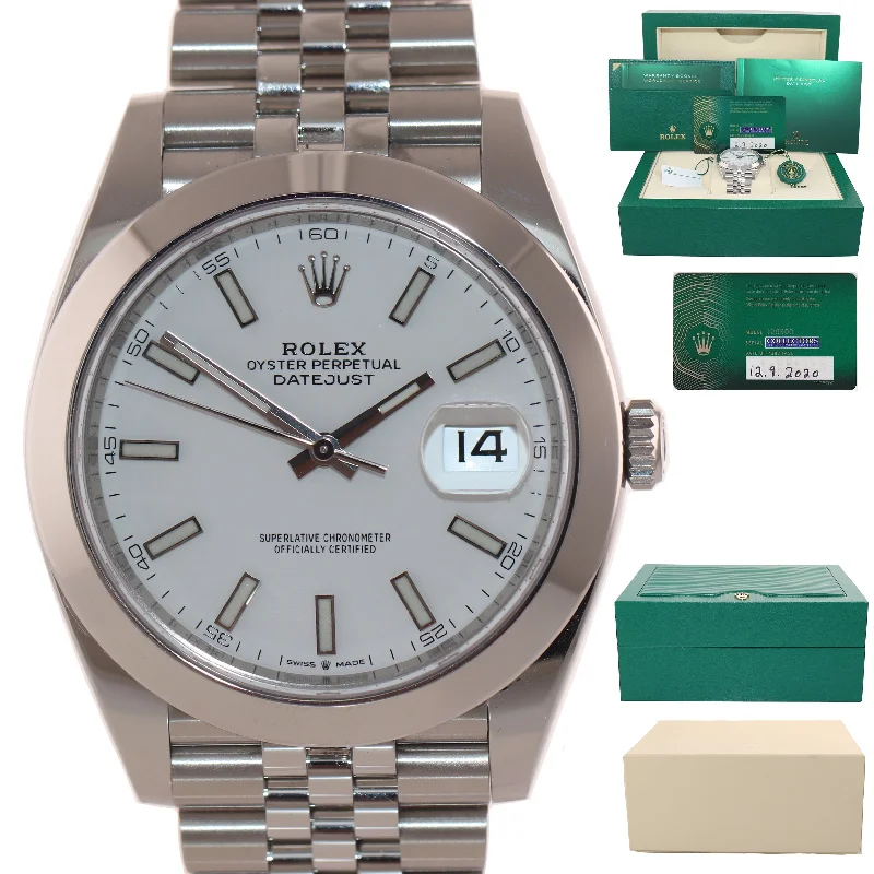 Vintage Men’s Watches-2021 PAPERS Rolex DateJust 41 Steel 126300 White Dial Jubilee 41mm Watch Box