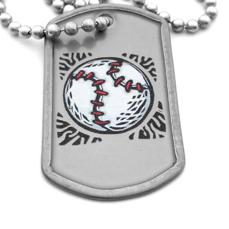 Simple Heart Necklaces-Baseball - Softball Mini Dog Tag Philippians 4:13 Necklace 30 Inch Ball Chain