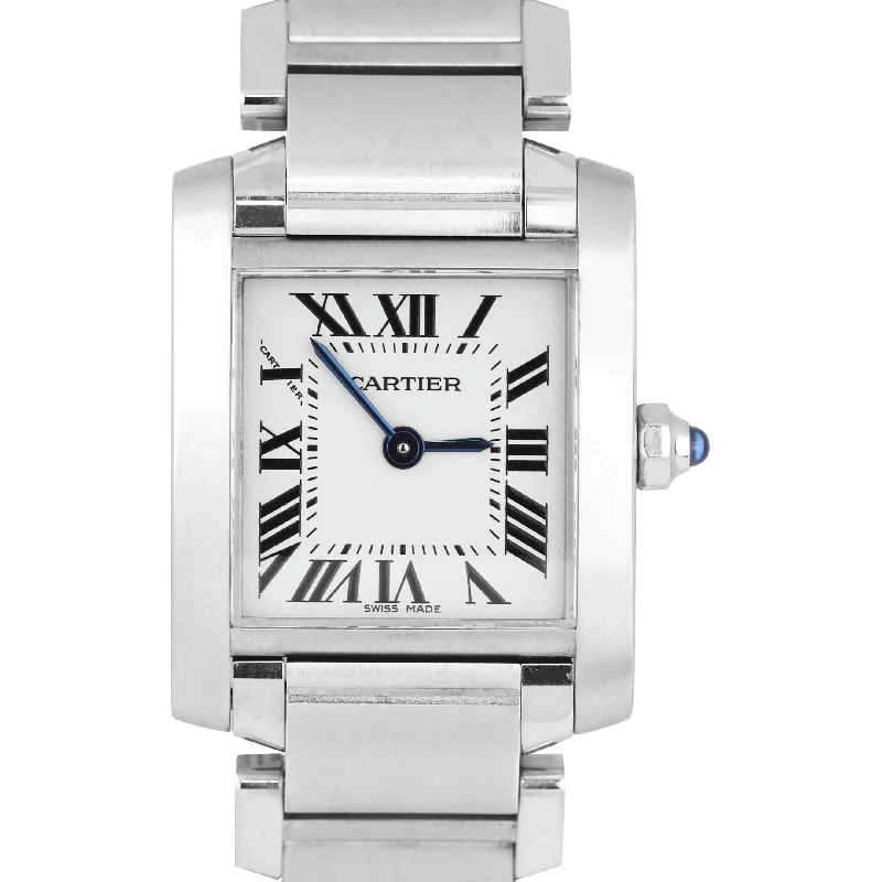 Minimalist Design Watches for Women-Ladies Cartier Tank Francaise 2384 Stainless Silver Ivory Roman Quartz Watch