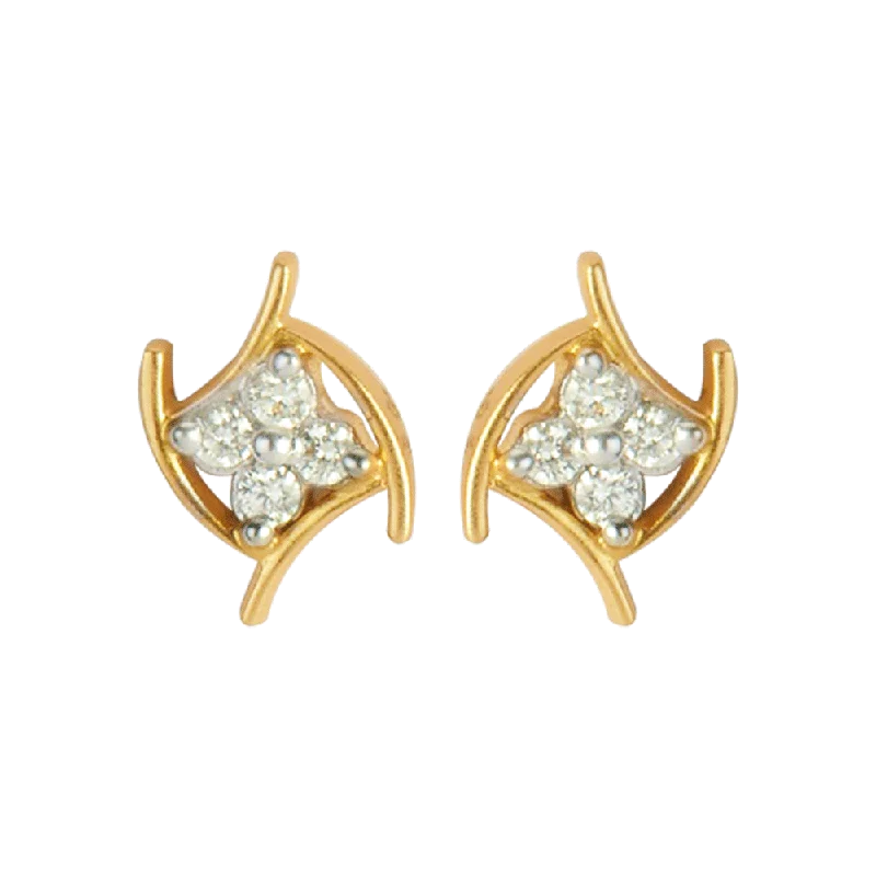 Wedding Earrings for Guests-18KT (750) Yellow Gold And Diamond Stud Earrings For Women