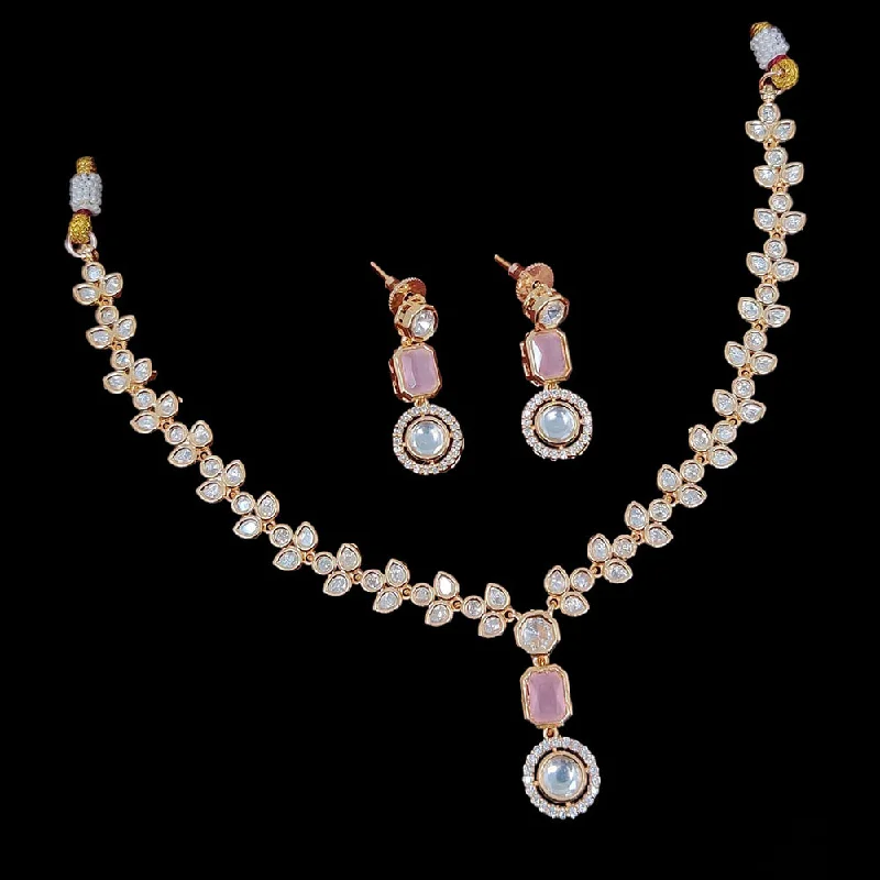 Elegant Wedding Necklaces-JCM Gold Plated Kundan Necklace Set