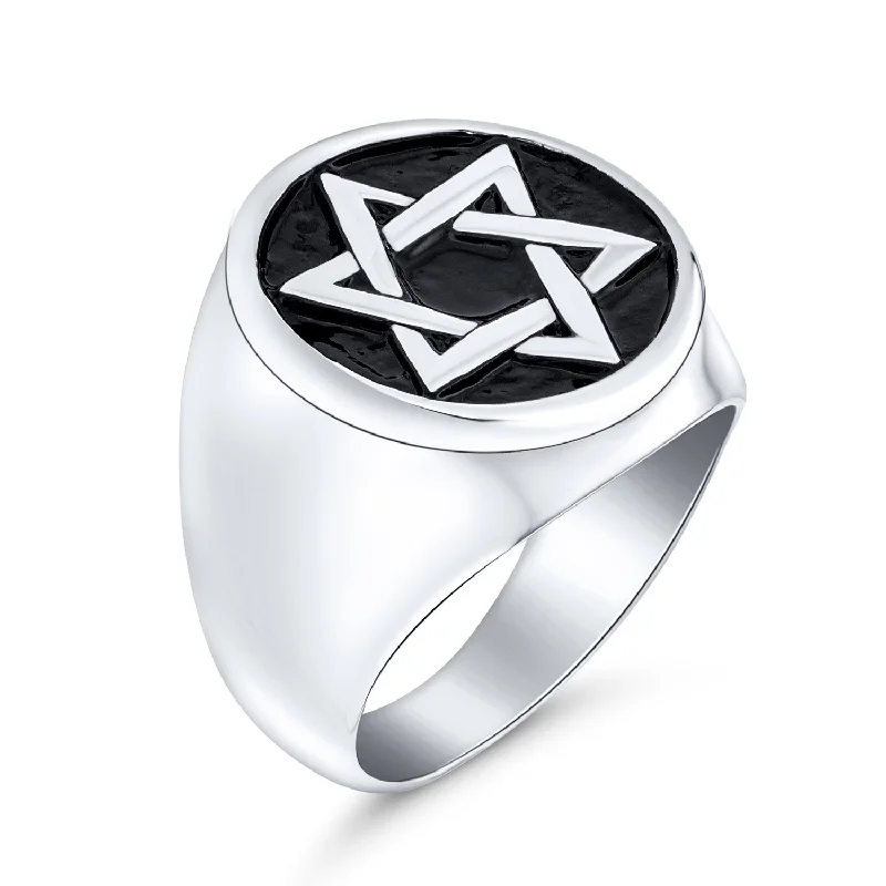 Black Gold Engagement Rings-Mens Stainless Steel Magen Judaic Star of David Signet Ring and Pendant Set