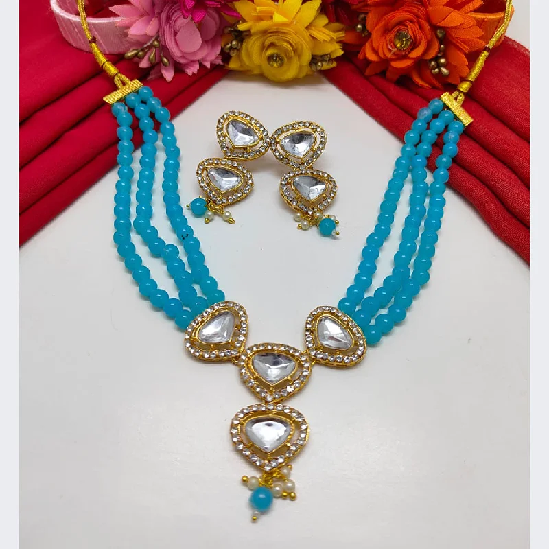 Custom Heart Shaped Necklaces-Palak Art Gold Plated Kundan Stone Necklace Set