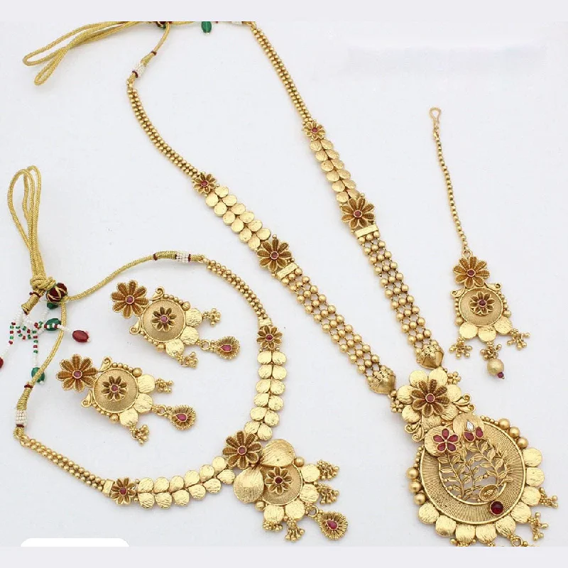 Gold-Plated Necklaces-Manisha Jewellery Gold Plated Pota Stone Double Necklace Set