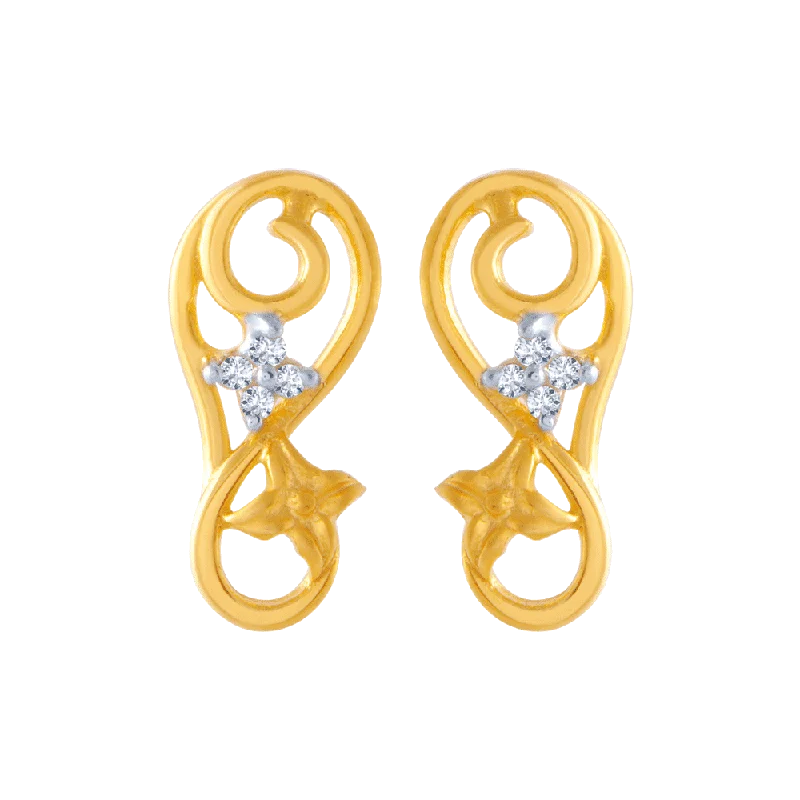 Affordable Silver Earrings-14KT (585) Yellow Gold And American Diamond Stud Earrings For Women