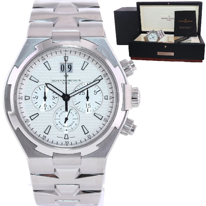 Affordable Mechanical Watches-PAPERS Vacheron Constantin Overseas 49150 42mm White Steel Chronograph Watch Box