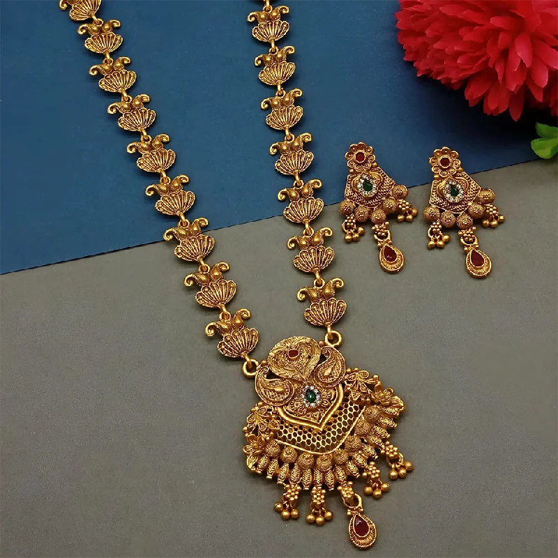 Stylish Layered Necklaces-Gehana Mahal Gold Plated Pota Stone Necklace Set