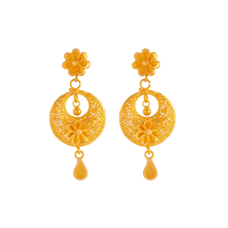 Elegant Long Earrings-22KT Yellow Gold Chandbali Earrings For Women