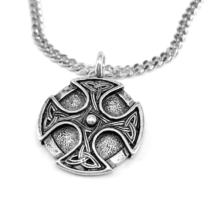 Heart-Shaped Crystal Necklaces-Celtic Cross Trinity Shield Pendant Stainless Steel Chain Necklace