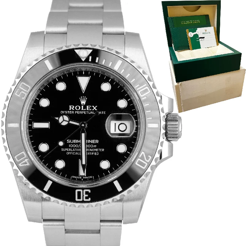 Sports Watches for Running-MINT 2015 Rolex Submariner Date 40mm Stainless Black Ceramic 116610 LN Watch B+P