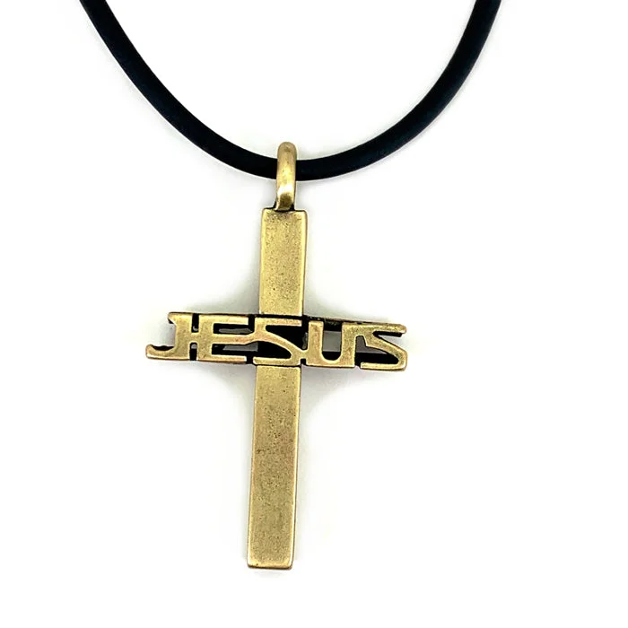 Trendy Charm Necklaces-Jesus Cross Brass Necklace