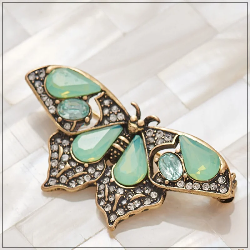 Simple Vintage Brooch for Casual Wear-Simple Vintage Brooch for Casual Wear-Vintage Butterfly Brooch: Opal Green Vintage Brooch