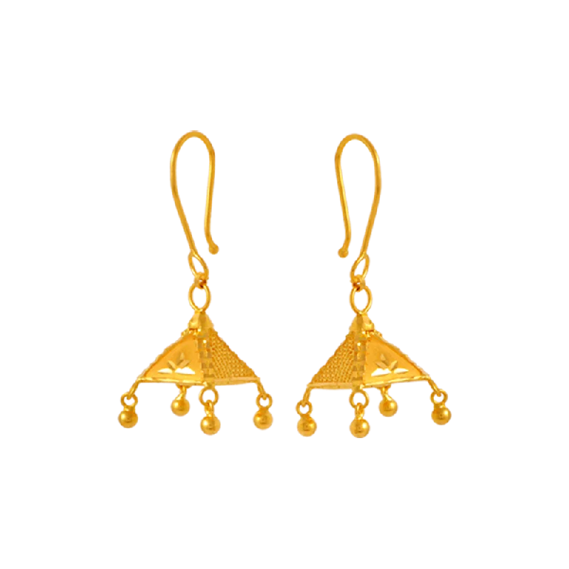 Fashionable Gold Earrings-22KT Yellow Gold Jhumki Earrings For Women