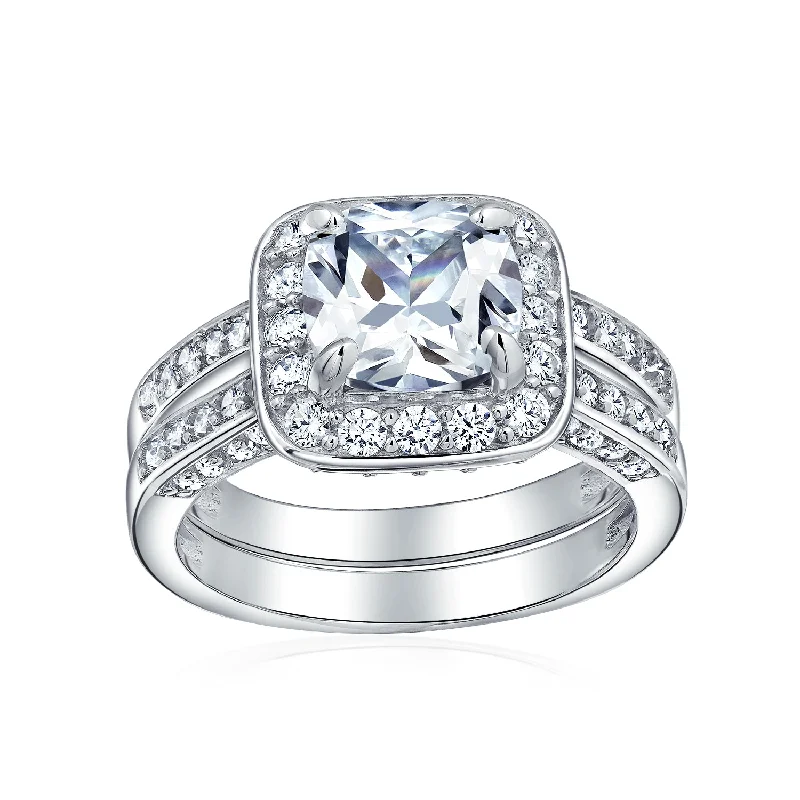 Simple Wedding Rings for Women-Classic 2CT Cushion Cut Cocktail Statement Ring with CZ Pave Side Stones Sterling Silver