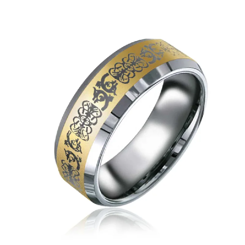 Fashion Rings for Teens-Unisex Tungsten Wedding Band Ring Celtic Knot Dragon Silver Gold Titanium Comfort Fit