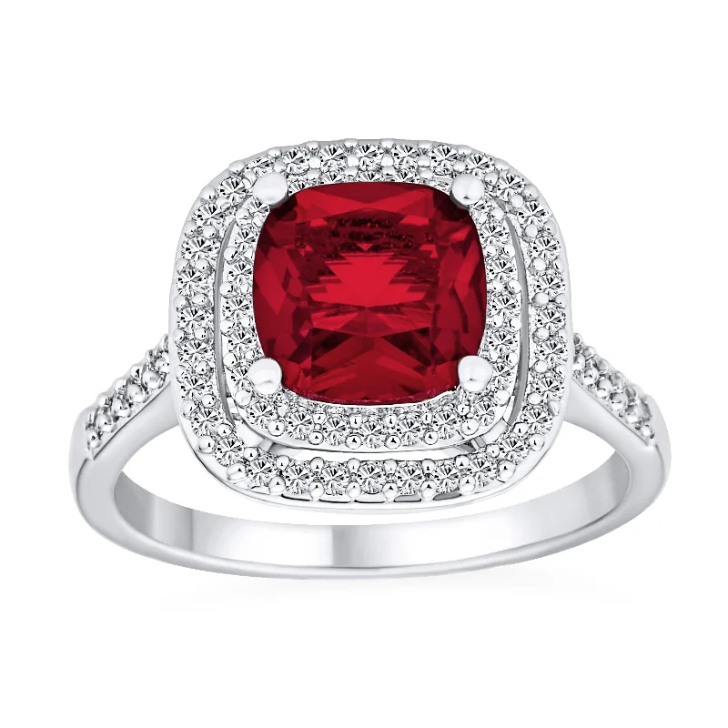 Vintage Silver Engagement Rings-Large Fashion Solitaire CZ Ruby Red Vintage Cocktail Statement Ring Silver Plated