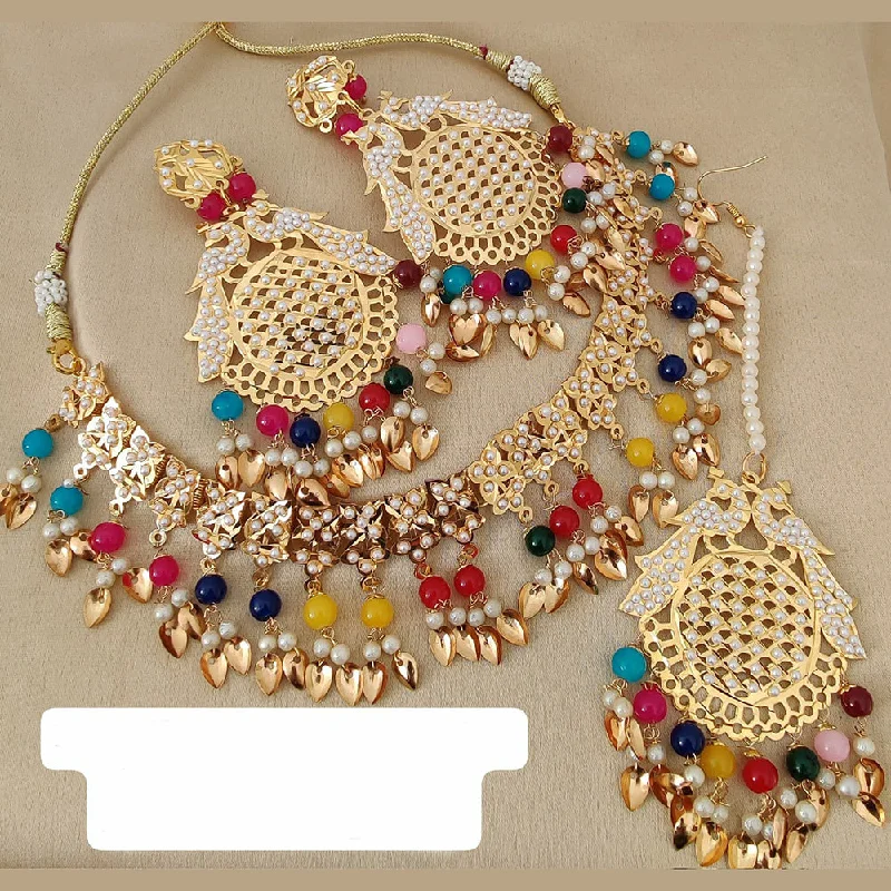 Customized Jewelry Necklaces-FS Collection Gold Plated Parrot Pearls Necklace Set