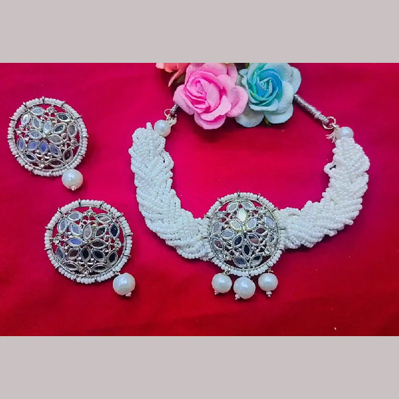 Silver Choker Necklaces-Pooja Bangles Silver Plated Choker Necklace Set