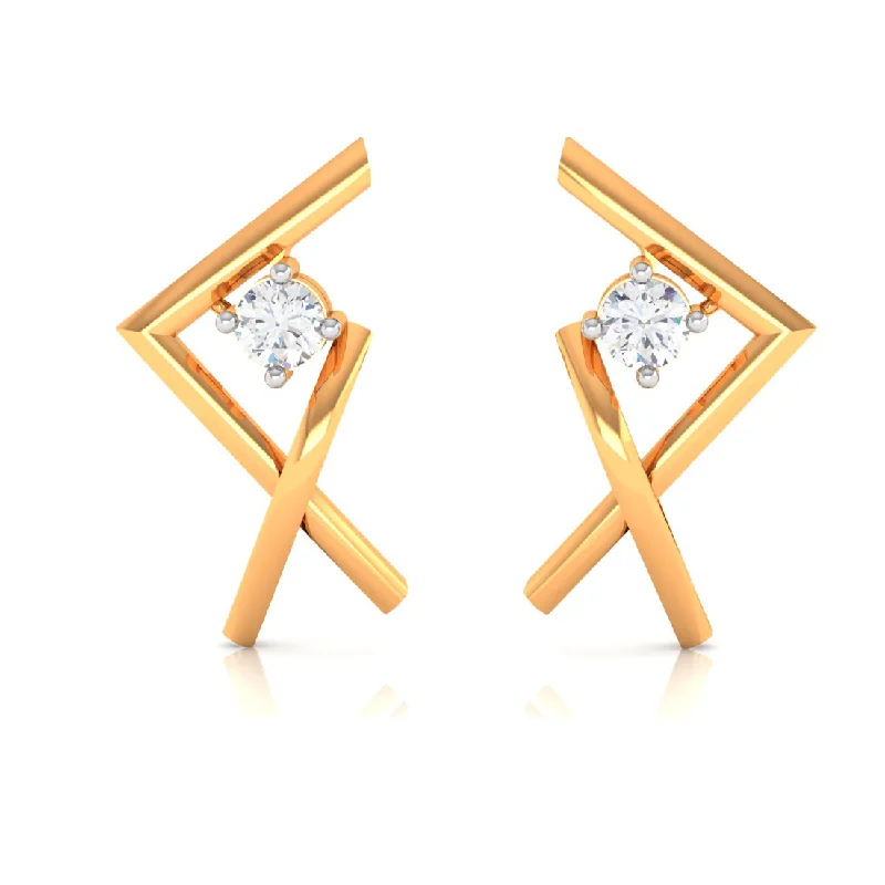 Antique Gold Earrings-14k Criss-cross Gold Earrings With American Diamonds