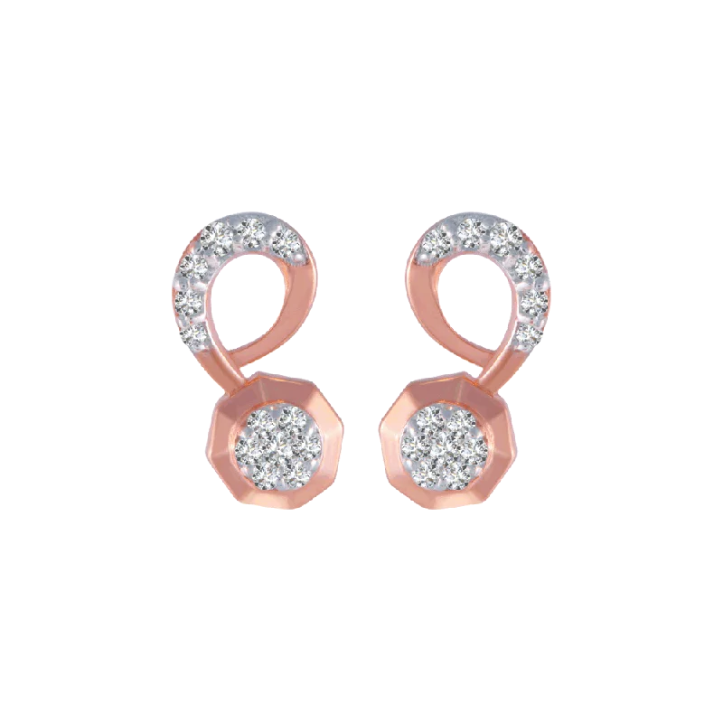 Long Silver Earrings-18KT (750) Rose Gold And Diamond Stud Earrings For Women